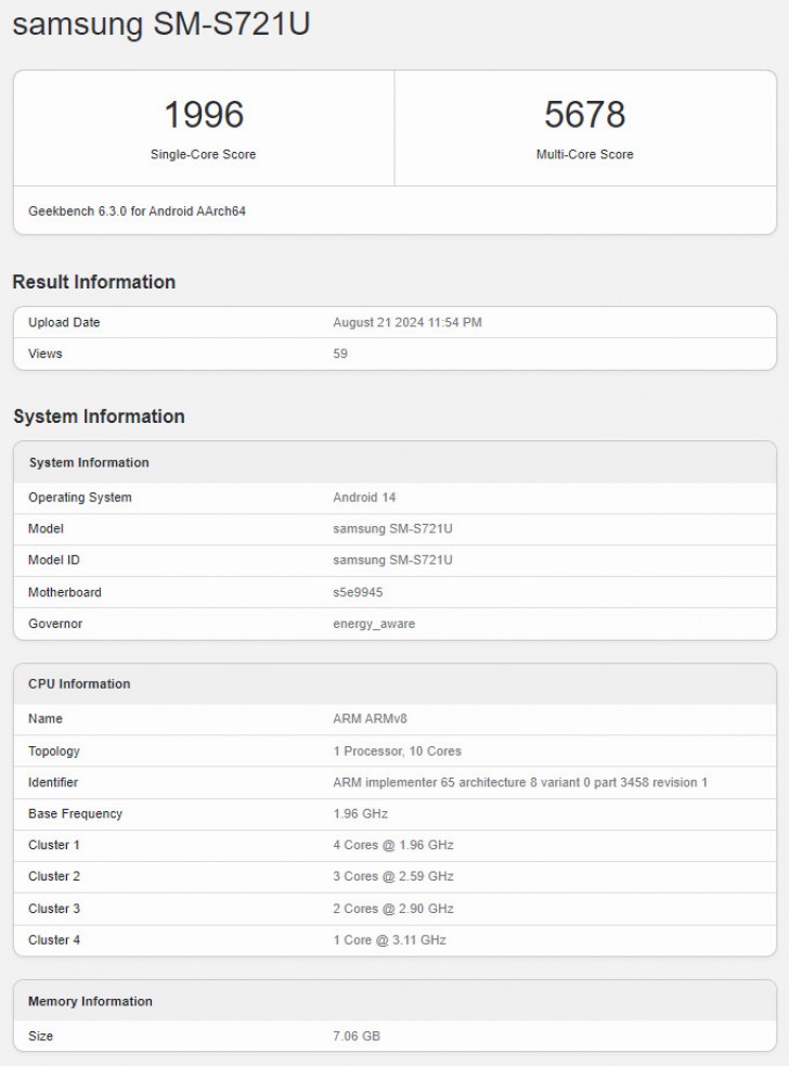 Samsung Galaxy S24 FE appears on Geekbench with underclocked Exynos 2400 SoC